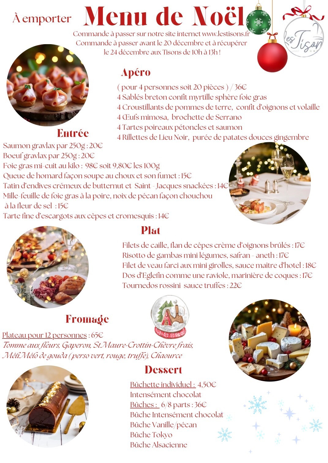 Menu de Noël 2025 à emporter - Les Tisons